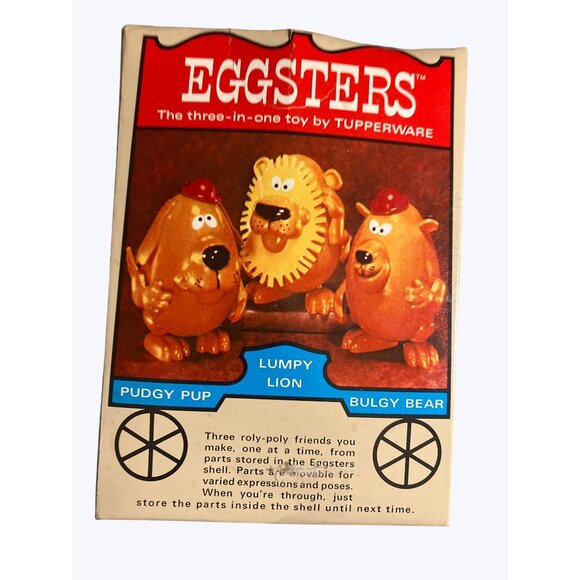 Tupperware Eggsters 3-In-1 Toy Set Pudgy Pup Lumpy Lion Bulgy Bear Characters - Picture 1 of 16